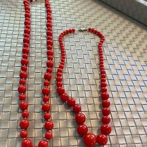 Source Unknown Red Beaded Necklace Set - Bold Glossy Beads